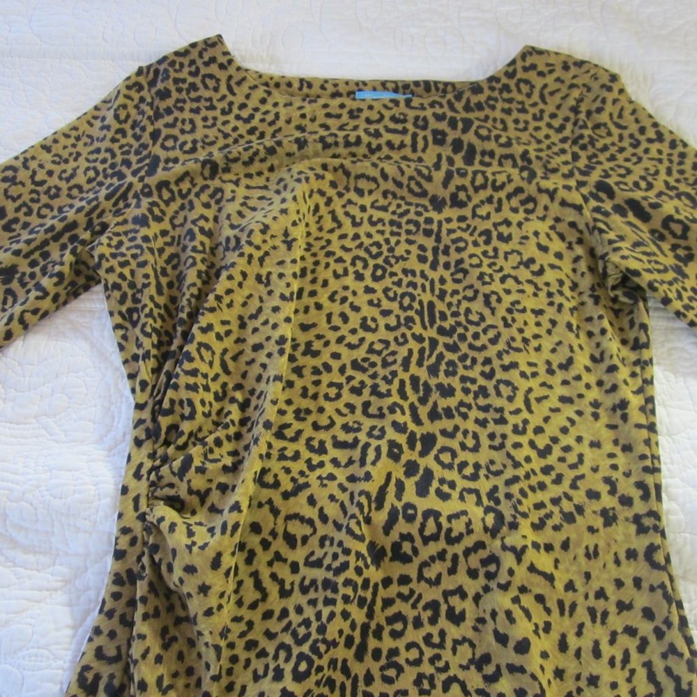 J. Mclaughlin Xs Sage Leopard Print Ruched Sheath - image 4